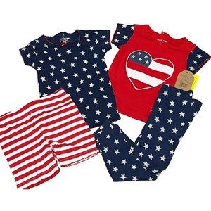 Chick Pea USA NWT 4pc pajama PJs SET stars stripes 4th of July 12m red white blu